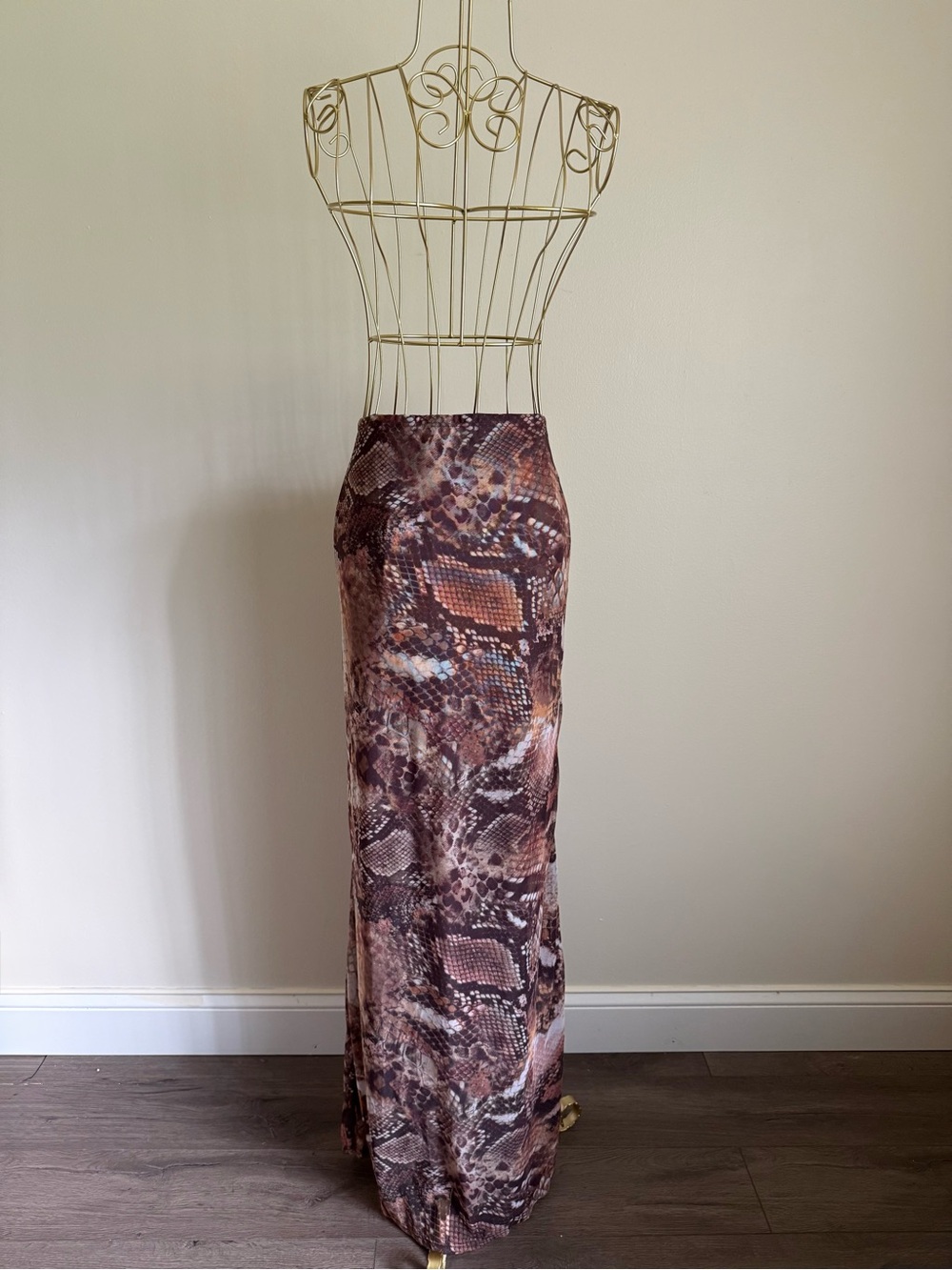 Fashion Nova Brown Snake-Print Maxi Skirt